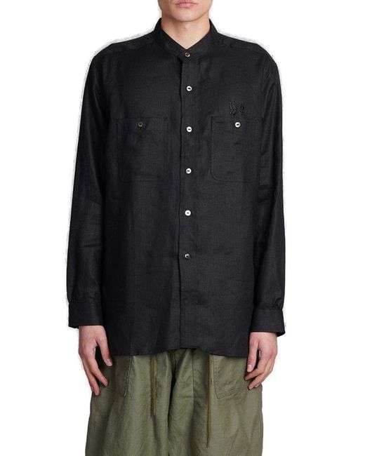 Needles Black Logo Embroidered Buttoned Shirt for men
