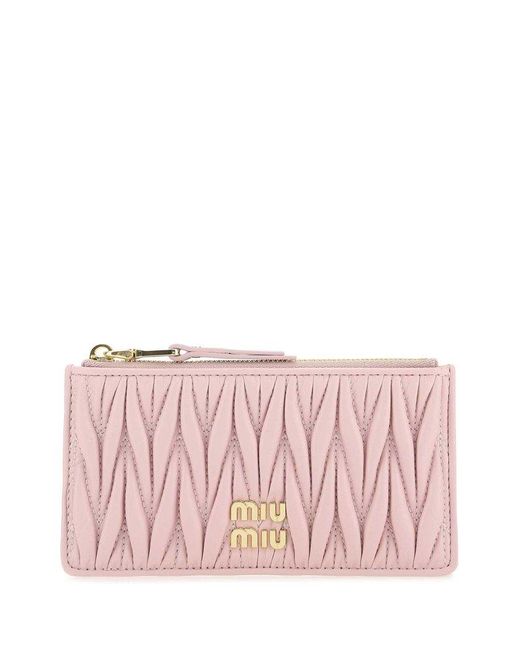 Miu Miu Pastel Nappa Leather Card Holder in Pink | Lyst