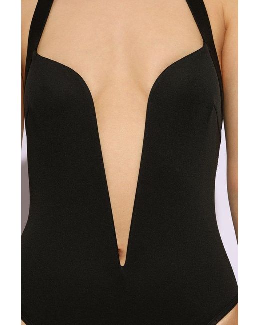 Balmain Black Plunging V-neck One-piece Swimsuit