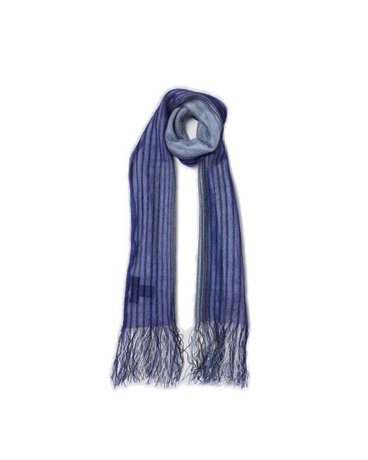 Missoni Blue Striped Fringed Knitted Scarf