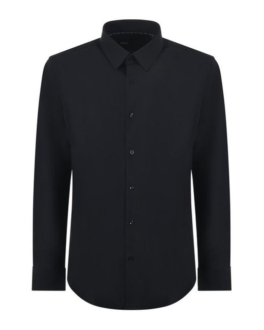 Boss Blue Curved Hem Button-up Shirt for men