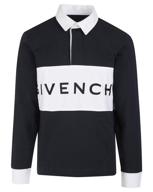 Givenchy Blue Man Long Sleeve Polo In And White for men