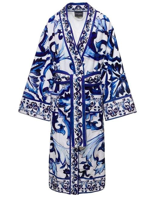 Dolce & Gabbana Blue Terry Batch Robe