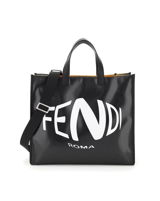 Fendi Black Fish-eye Logo Tote Bag for men