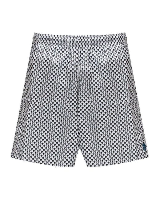 Alexander McQueen Gray Skull-printed Logo Embroidered Swim Shorts for men