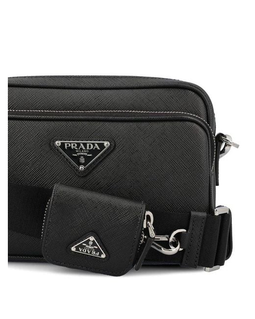 Prada Black Triangle-logo Zipped Shoulder Bag for men