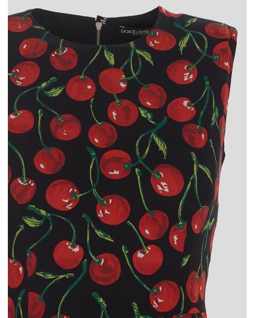Dolce & Gabbana Red Cherry Print Midi Dress