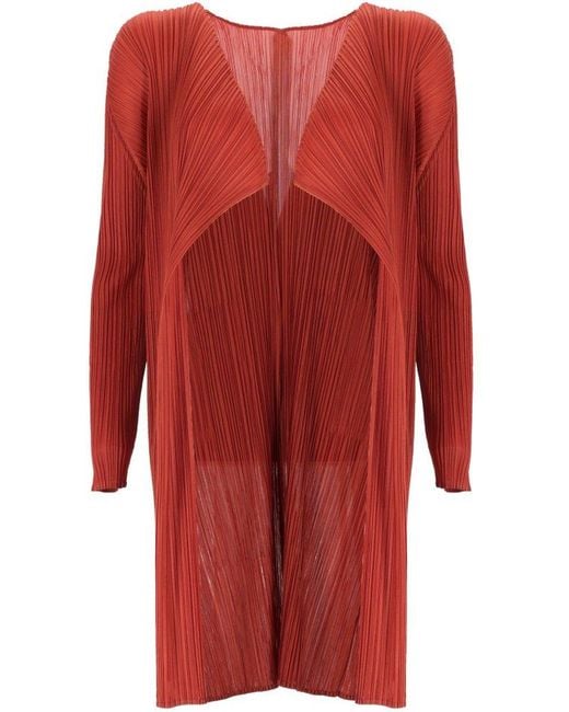 Pleats Please Issey Miyake Red Open Pleated Duster Coat