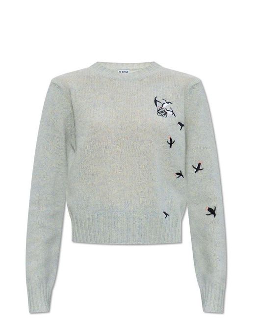 Loewe Gray X Suna Fujita Brand-embroidered Wool Knitted Jumper