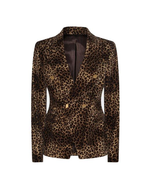 Tagliatore Brown Leopard Virgin Wool And Cashmere Blend Jalicya Blazer