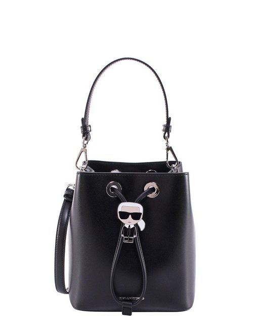 Karl Lagerfeld Leather K/ikonik Bucket Bag in Black - Lyst