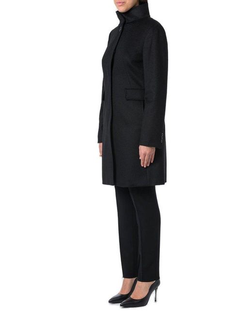 Max Mara Black Button Detailed High Neck Coat