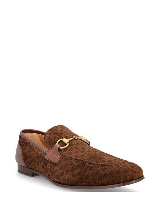 Gucci Brown Horsebit Monogram Slip-on Loafers for men