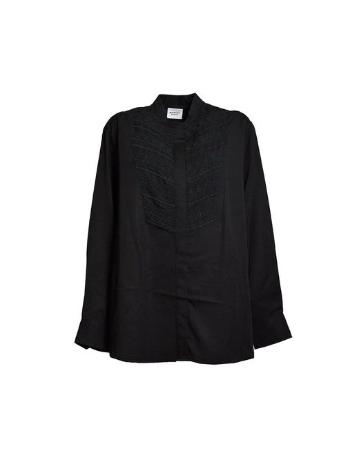 Isabel Marant Black Britten Embroidered-detailed Long-sleeved Shirt