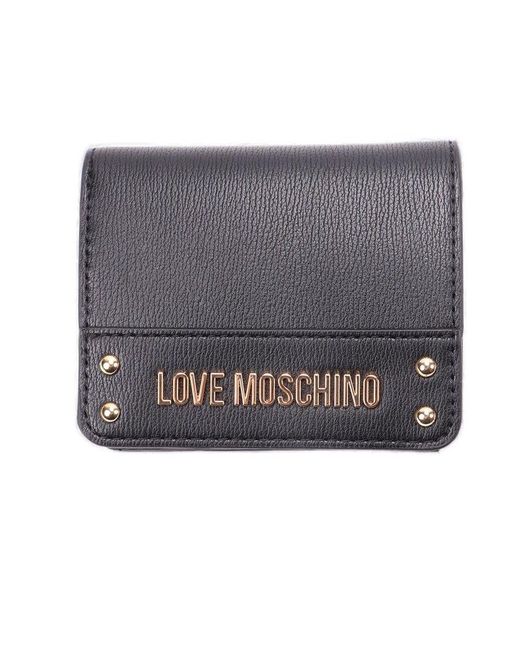 Love Moschino Gray Logo-plaque Press-stud Fastened Bi-fold Wallet