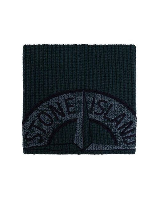 Stone Island Black Wool Tube Scarf