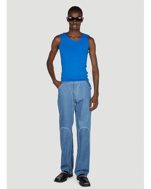 Mainline:RUS/Fr.CA/DE Blue Asymmetric Sleeveless Top