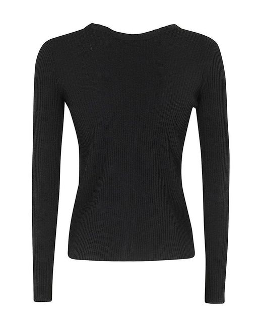 Roberto Collina Black Lace-up Ribbed Sweater