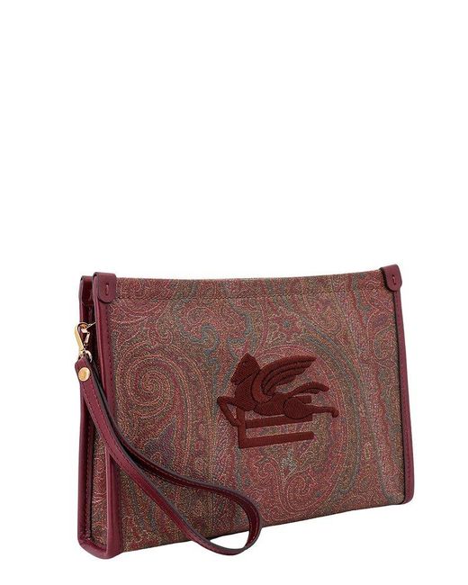 Etro Brown Paisley Jacquard Zipped Clutch Bag for men