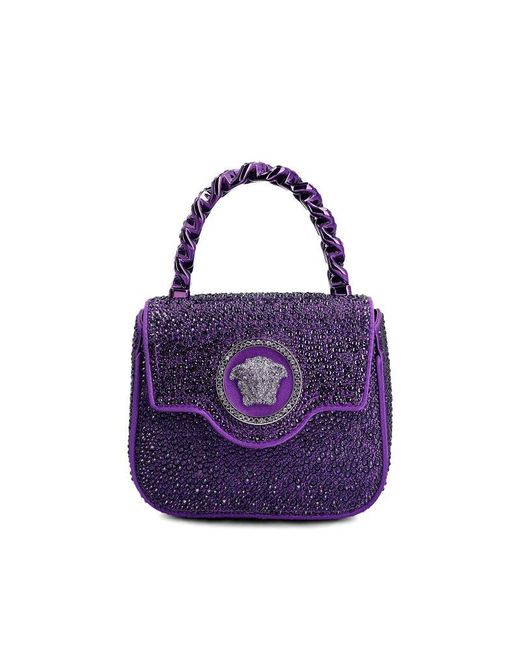 Versace Purple La Medusa Embellished Mini Tote Bag