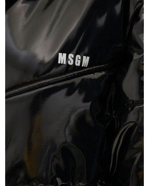 MSGM Black Logo Printed Long-sleeved Padded Jacket