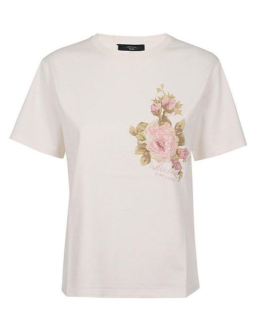 Weekend by Maxmara White Butterfly Embellished Crewneck T-shirt
