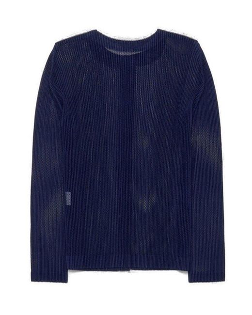 Pleats Please Issey Miyake Blue Tatami July Cardigan
