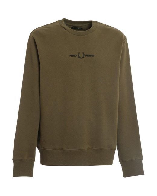 Fred Perry Green Logo-embroidered Crewneck Sweatshirt for men