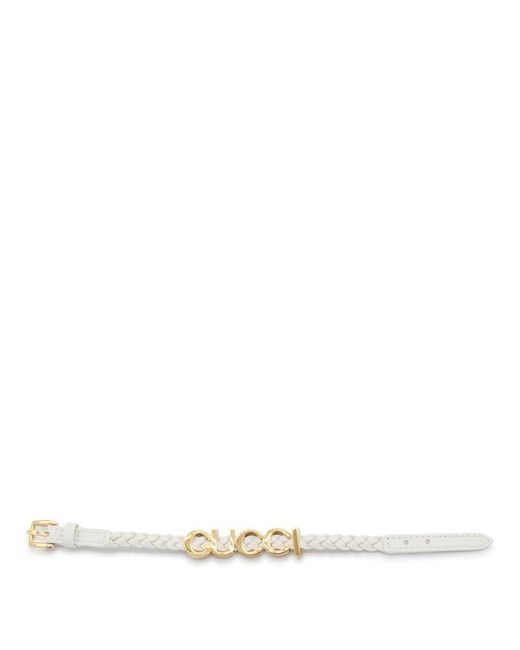 Gucci White Logo Plaque Braided Bracelet