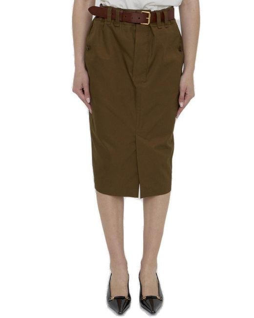 Saint Laurent Green Belted Pencil Skirt