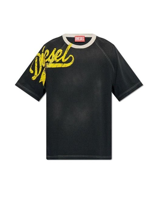 DIESEL Black ‘T-Roxt-Slits’ T-Shirt With Logo for men