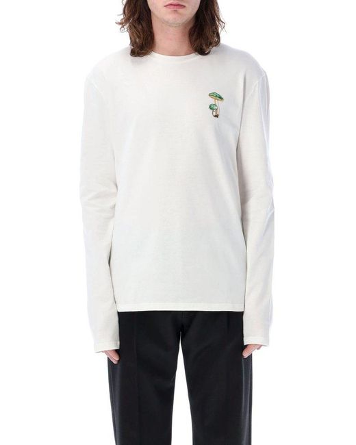 Jil Sander White Mushroom-embroidered Crewneck Sweatshirt for men