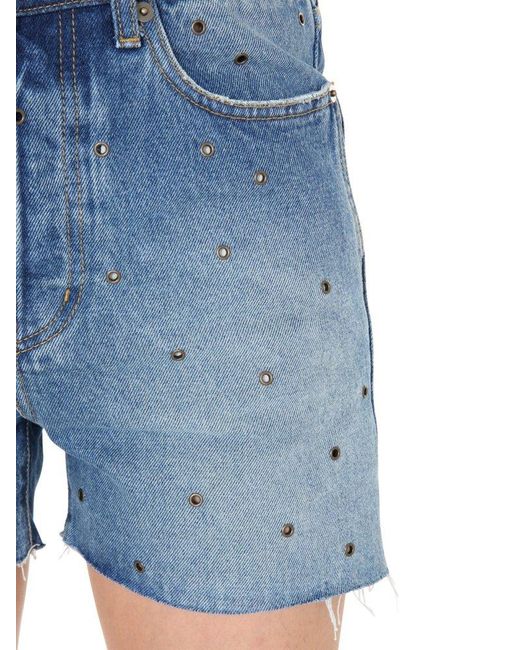 Saint Laurent Blue Studded Denim Shorts for men