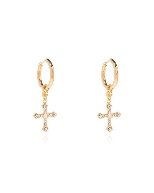 Dolce & Gabbana Metallic Cross Embellished Drop Earrings