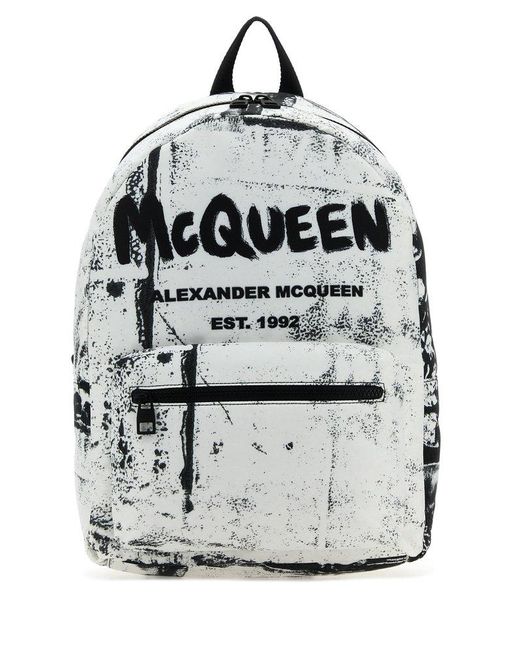 Alexander McQueen White Graffiti Logo Printed Backpack for men