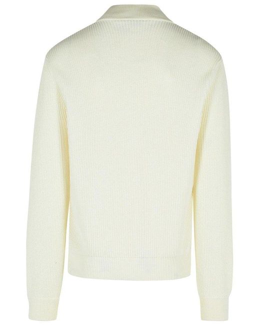 Moncler White Logo Patch Zip-Up Cardigan for men