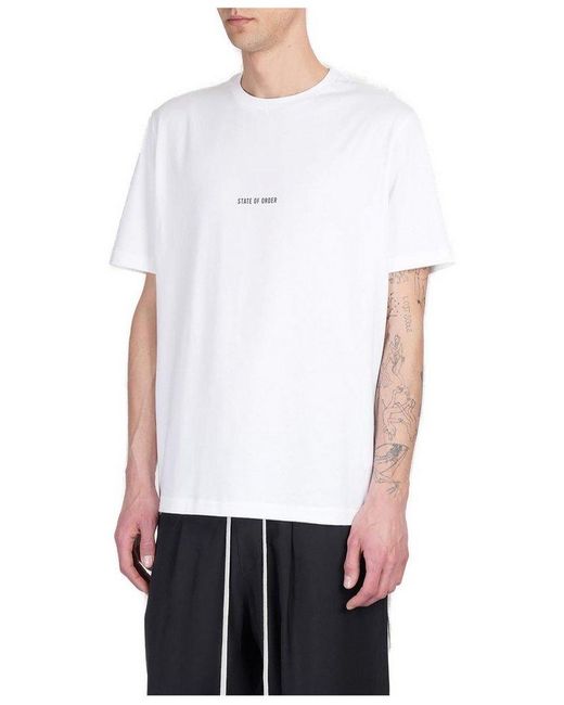 State of Order White Logo Print Crewneck T-Shirt for men