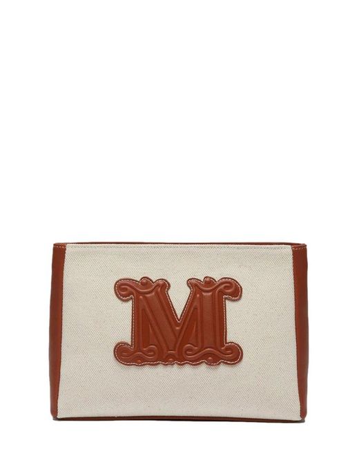 Max Mara Brown Cascia Logo Embossed Clutch Bag