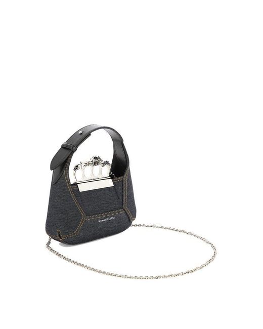 Alexander McQueen Black 'the Jewelled Hobo' Mini Bag