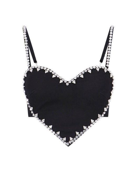 Area Black Heart Embellished Sleeveless Cropped Top