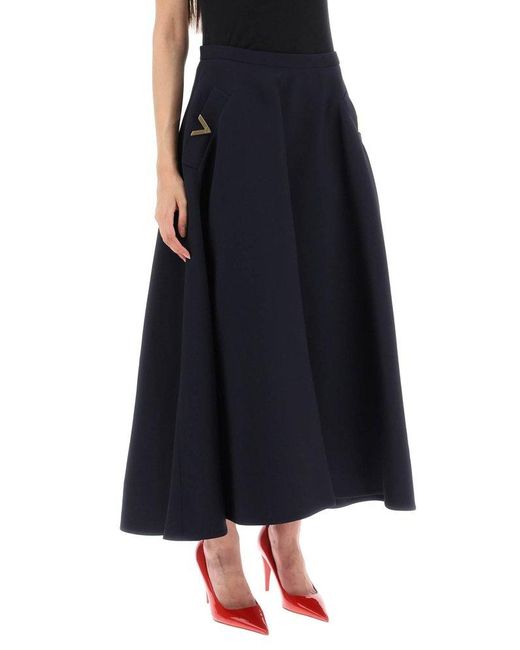 Valentino Blue Crepe Couture High Waist Midi Skirt