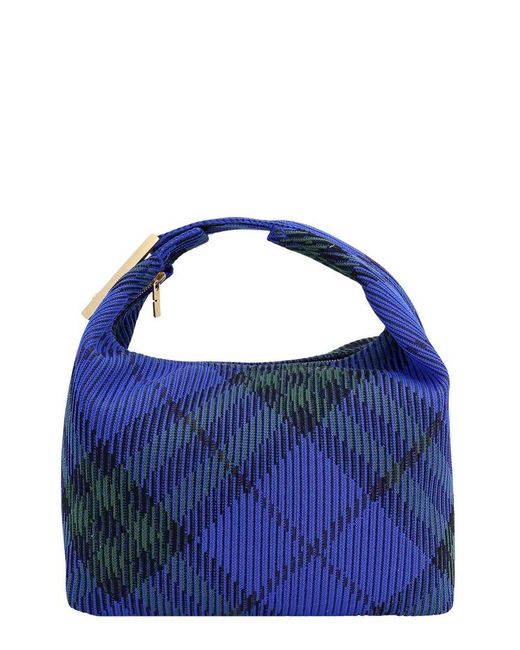 Burberry Blue Medium Peg Check-pattern Zipped Shoulder Bag