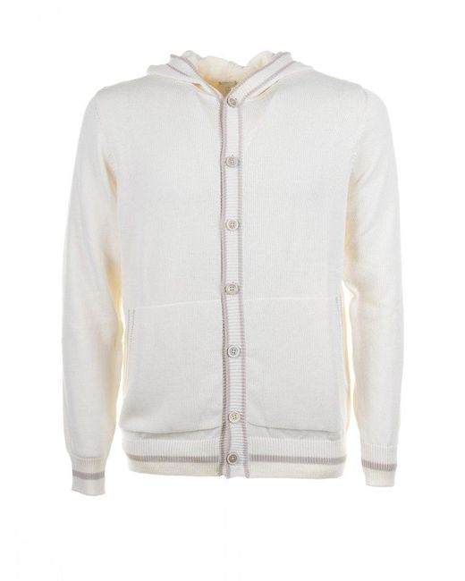 Eleventy White Button-up Knitted Hoodie for men
