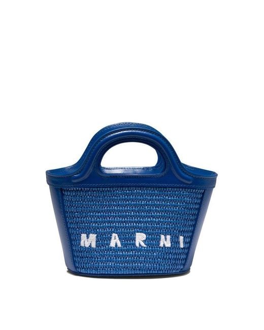 Marni Blue Tropicalia Logo Embroidered Micro Tote Bag