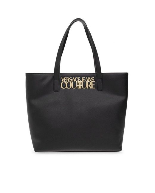Versace Black Logo-plaque Faux-leather Tote Bag