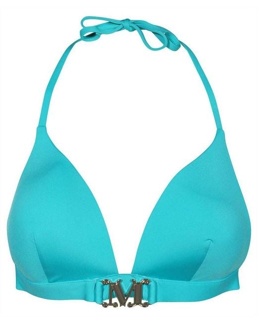Max Mara Logo Plaque Bikini Top in Blue | Lyst
