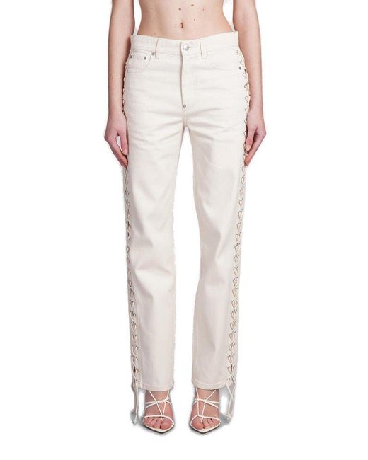 Stella McCartney Natural Lace-up Detailed Straight-leg Jeans