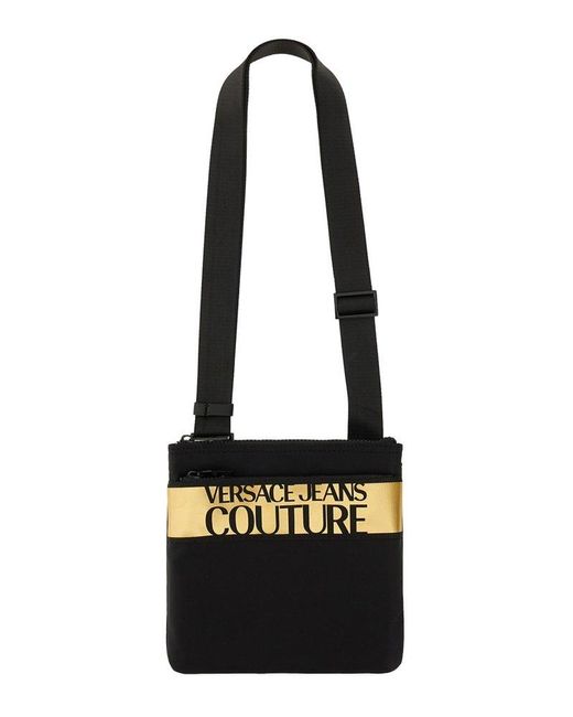 Versace Black Logo Printed Zipped Shoulder Bag for men