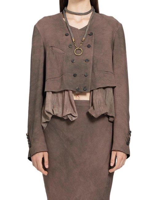 Ziggy Chen Brown Double Breasted Layered Cropped Jacket