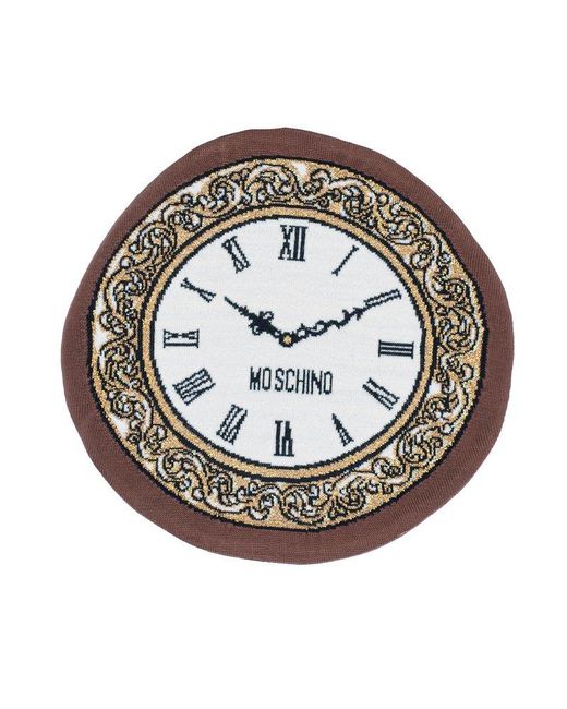 Moschino Brown Clock Motif Knitted Hat